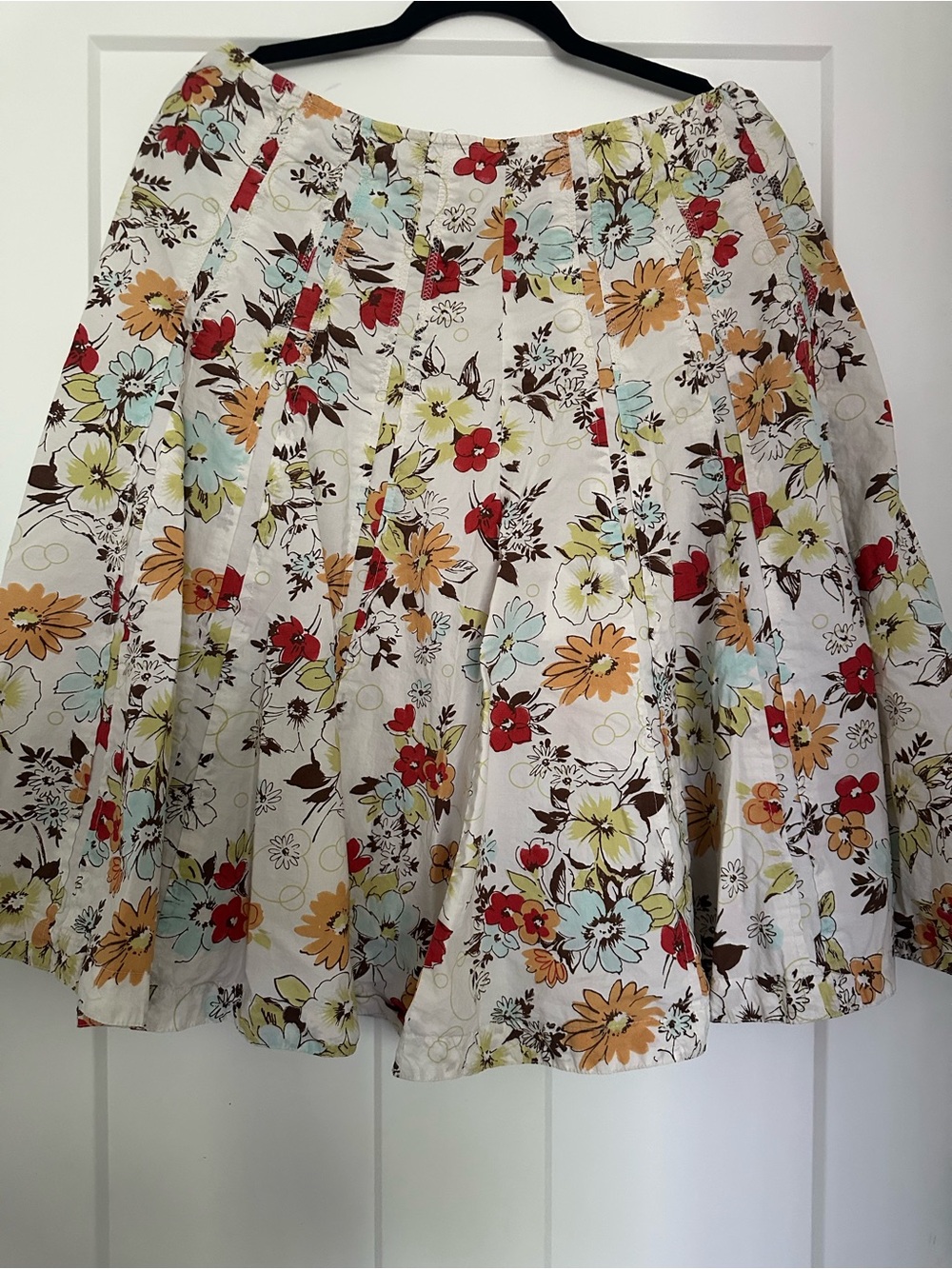 CAbi Floral Circle Skirt in Cream with Red, Yellow & Blue Flowers